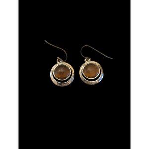 Silver Drop Earrings Tiger Eye Inlay Round Design Lightweight
